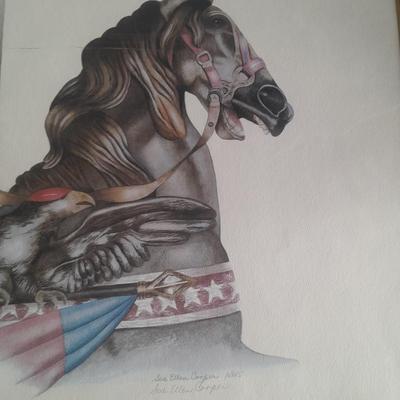 Signed and Numbered Watercolor Carousel Horse Sue Ellen Cooper