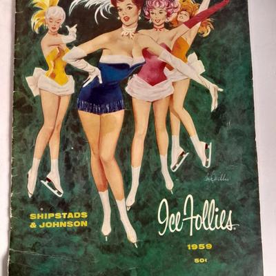Vintage Swimsuit dropping pen, seduction book, and 1959 Ice Follies program booklet