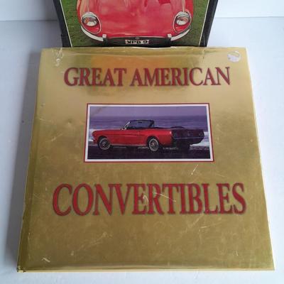 Two hardback CAR books, E Type end of an Era and Great American Convertibles