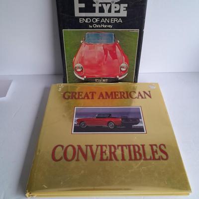 Two hardback CAR books, E Type end of an Era and Great American Convertibles