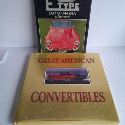 Two hardback CAR books, E Type end of an Era and Great American Convertibles