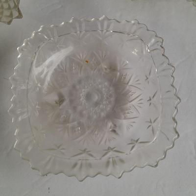 Vintage pressed glass dishware, candy jar, Bowl, Decanter, and more