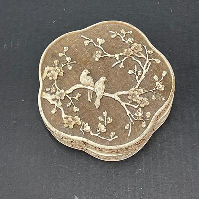 Vintage Carved Resin Cherry Blossom & Birds Trinket Box