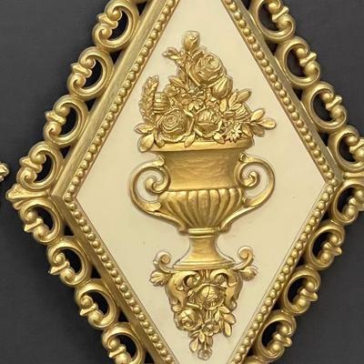 Set of 4 Homco Diamond Shaped Floral Wall Plaques