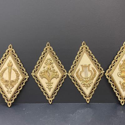 Set of 4 Homco Diamond Shaped Floral Wall Plaques