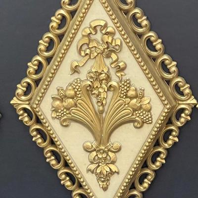 Set of 4 Homco Diamond Shaped Floral Wall Plaques