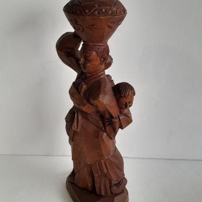 "A Mother's Strength" Vintage 1970s Hand Carved Wooden Asian Figure