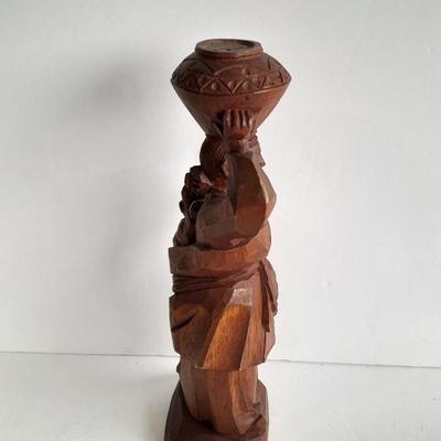 "A Mother's Strength" Vintage 1970s Hand Carved Wooden Asian Figure