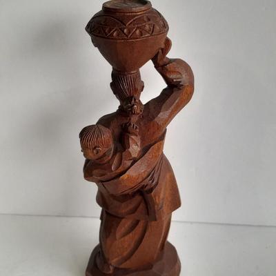 "A Mother's Strength" Vintage 1970s Hand Carved Wooden Asian Figure