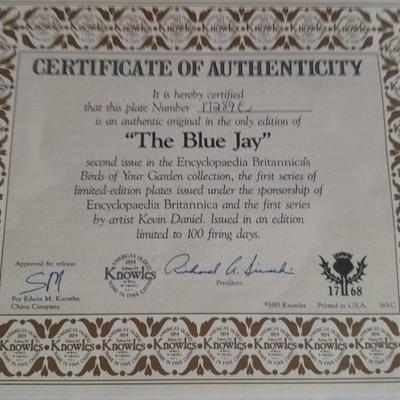 Hand Carved Peruvian Folk Art Dried Gourd Decorative Handmade Bird And "The Blue Jay" Plate with COA