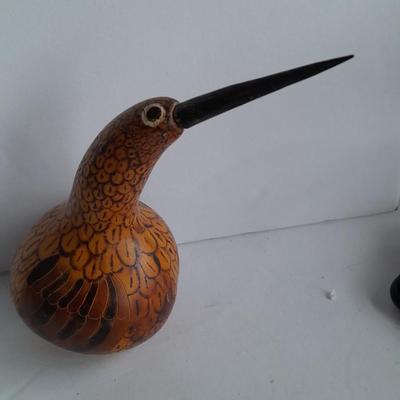 Hand Carved Peruvian Folk Art Dried Gourd Decorative Handmade Bird And "The Blue Jay" Plate with COA