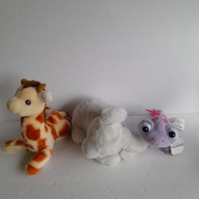 Plush animals, Vintage giraffe, Slumber Bunny, and Frozen 11 Dragon