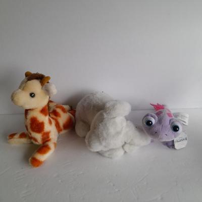 Plush animals, Vintage giraffe, Slumber Bunny, and Frozen 11 Dragon