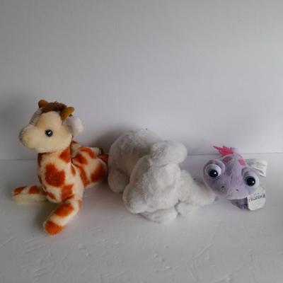Plush animals, Vintage giraffe, Slumber Bunny, and Frozen 11 Dragon