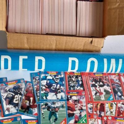 Superbowl Poster and a small box of Football Trading Sports cards
