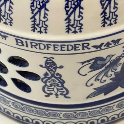 NEW Vintage Blue and White Ceramic Bird Feeder