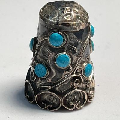 FANCY MEXICO .925 STERLING SILVER TURQUOISE THIMBLE