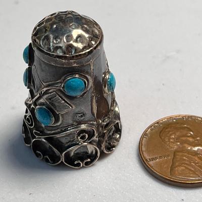 FANCY MEXICO .925 STERLING SILVER TURQUOISE THIMBLE