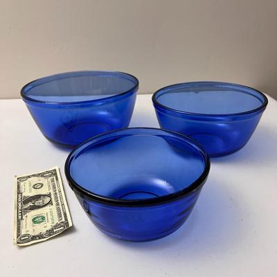 ANCHOR 3 PIECE BLUE GLASS NESTING BOWLS OVENWARE