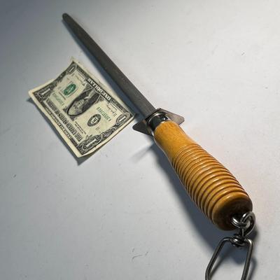 EXCELLENT 18â€ LONG KNIFE SHARPENER WOODEN HANDLE