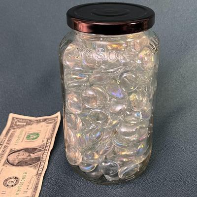 PINT JAR FULL OF DECORATIVE GLASS MARBLES