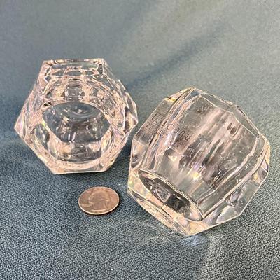 PAIR OF â€œTOSCANYâ€ LEAD CRYSTAL CHUNKY VOTIVES