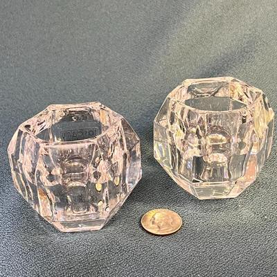 PAIR OF â€œTOSCANYâ€ LEAD CRYSTAL CHUNKY VOTIVES