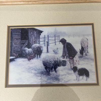 FEEDING THE SHEEP PICTURE FRAMED MATTED