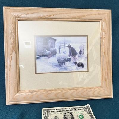 FEEDING THE SHEEP PICTURE FRAMED MATTED