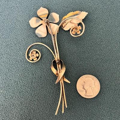 BEAUTIFUL LARGE STERLING BROOCH PIN GOLD 