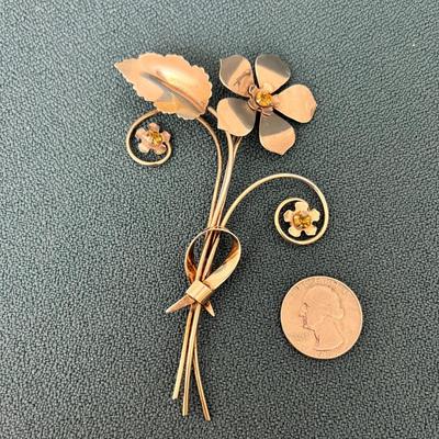 BEAUTIFUL LARGE STERLING BROOCH PIN GOLD 