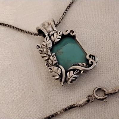 Vintage Robin's Egg Blue Turquoise in Gorgeous 925 Frame 19" Necklace
