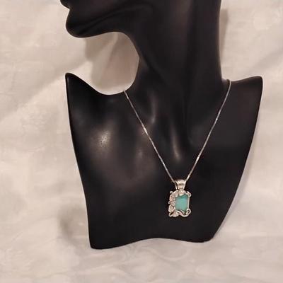 Vintage Robin's Egg Blue Turquoise in Gorgeous 925 Frame 19" Necklace