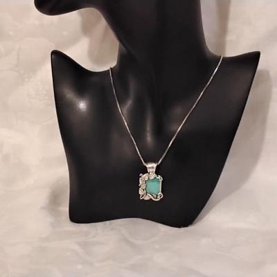Vintage Robin's Egg Blue Turquoise in Gorgeous 925 Frame 19" Necklace