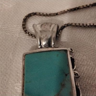 Vintage Robin's Egg Blue Turquoise in Gorgeous 925 Frame 19" Necklace