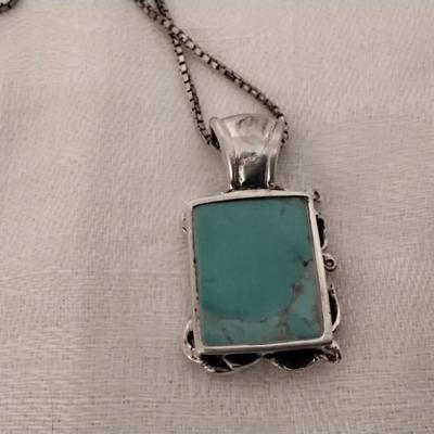 Vintage Robin's Egg Blue Turquoise in Gorgeous 925 Frame 19" Necklace