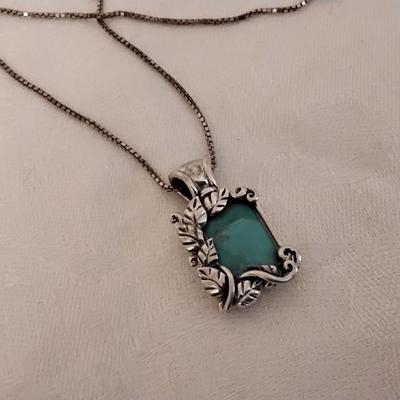 Vintage Robin's Egg Blue Turquoise in Gorgeous 925 Frame 19" Necklace