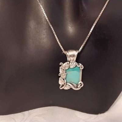 Vintage Robin's Egg Blue Turquoise in Gorgeous 925 Frame 19" Necklace