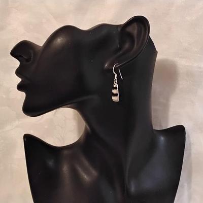 Vintage Onyx and Mother of Pearl 925 Earrings