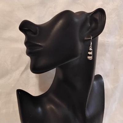 Vintage Onyx and Mother of Pearl 925 Earrings