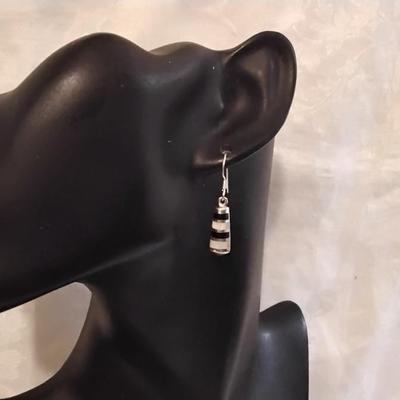 Vintage Onyx and Mother of Pearl 925 Earrings