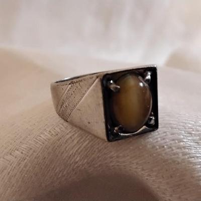 Vintage Rare Yellow Tigers Eye 925 Ring Size 5.5