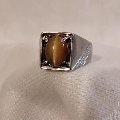 Vintage Rare Yellow Tigers Eye 925 Ring Size 5.5