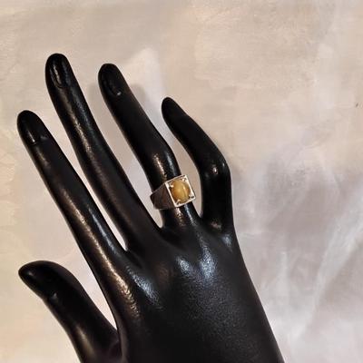 Vintage Rare Yellow Tigers Eye 925 Ring Size 5.5