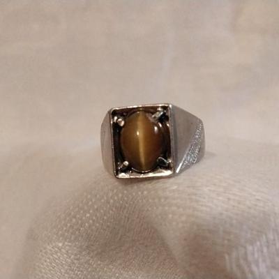 Vintage Rare Yellow Tigers Eye 925 Ring Size 5.5