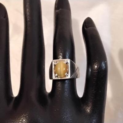 Vintage Rare Yellow Tigers Eye 925 Ring Size 5.5
