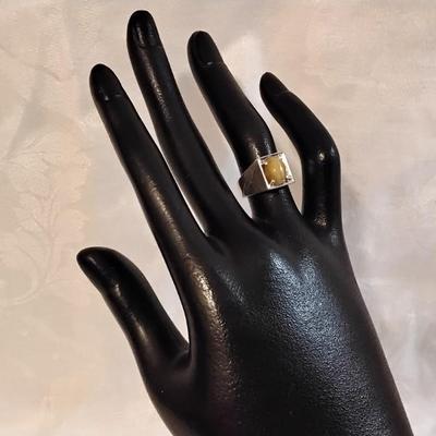 Vintage Rare Yellow Tigers Eye 925 Ring Size 5.5