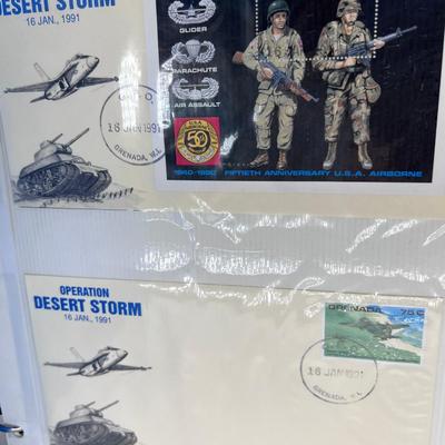 12 page Operation  Desert Storm 3 ring binder with first day stamps envelops Collectible cards