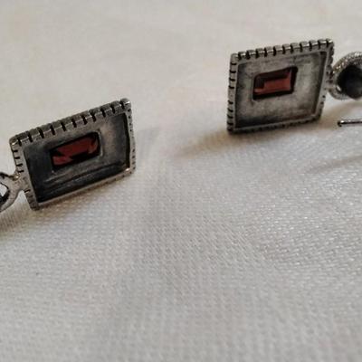 Antique Garnet and Marcasite 925 Earrings