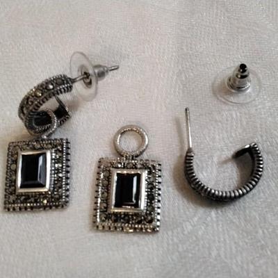 Antique Garnet and Marcasite 925 Earrings